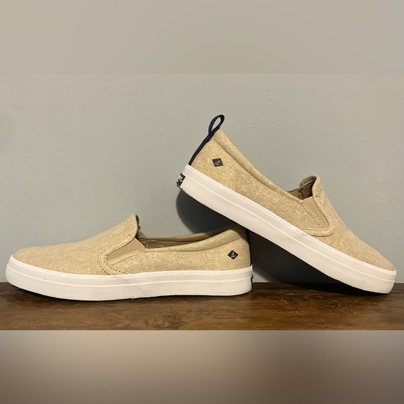 Sperry Crest Twin Gore Champagne Gold /Tan Textile Sparkle Sneakers - Picture 5 of 7
